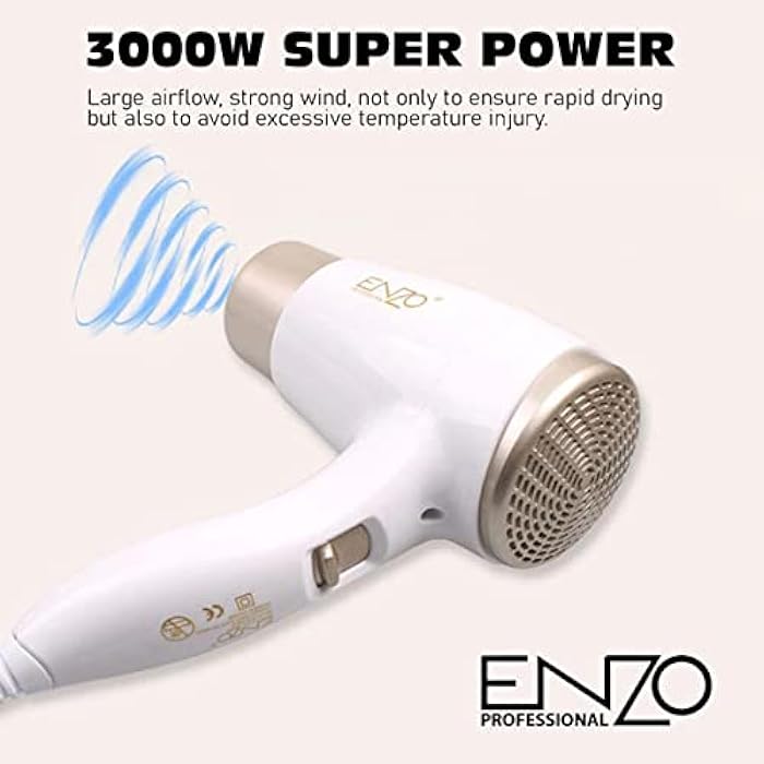 ENZO Luxury durable custom home bathroom salon electrical wall mounted professional hotel noiseless stand up hair dryer- 3000W – EN-6622 (white) - Image 5